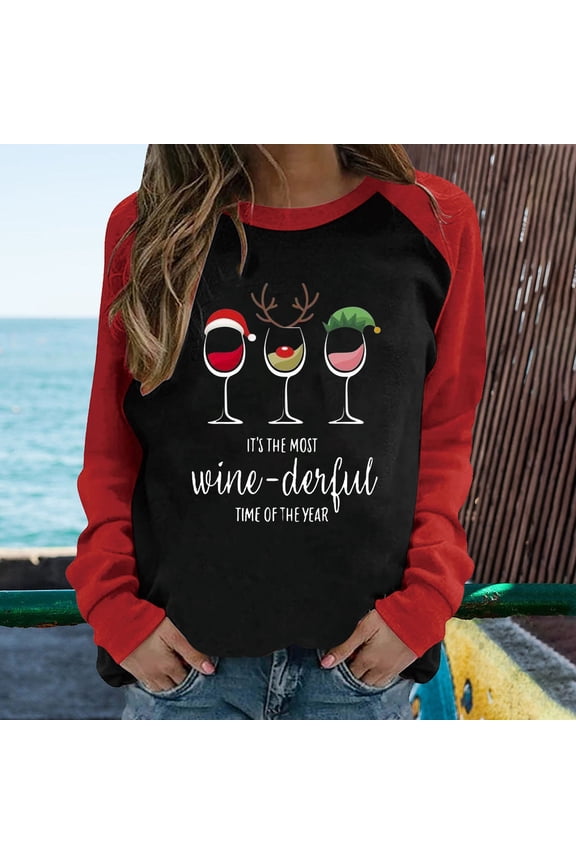 Merry Shirt Christmas Long Sleeve Shirt Merry Letter Print Pullover Holiday Graphic Basic Tees Top Sweatshirt Xmas Gifts Going Out Tops Pullover Top Loose Fits