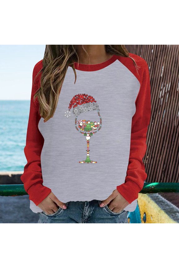 Merry Shirt Christmas Long Sleeve Shirt Merry Letter Print Pullover Holiday Graphic Basic Tees Top Sweatshirt Xmas Gifts Going Out Tops Pullover Top Loose Fits