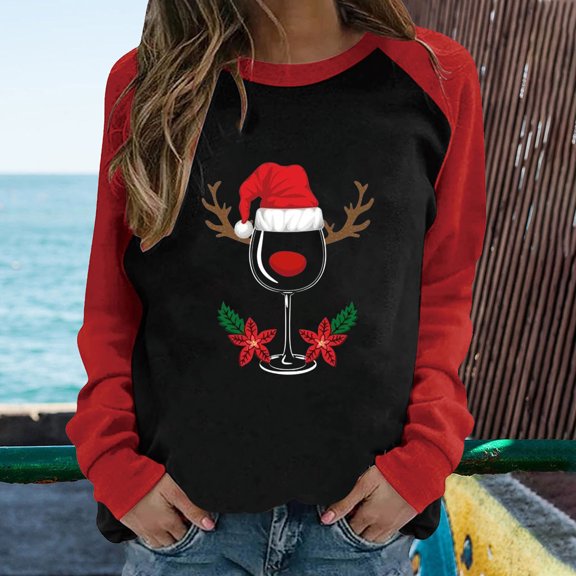 Qepwsc Merry Shirt Christmas Long Sleeve Shirt Merry Letter Print Pullover Holiday Graphic Basic Tees Top Sweatshirt Xmas Gifts Pullover Top Loose Fits Going Out Tops