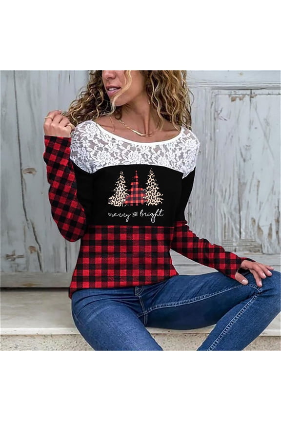 Shirts for Women Merry Christmas Long Sleeve Graphic TShirt Holiday Basic Blouse Tees Top Cute Print Going Out Tops Sweatshirt Pullover Top 2025 Fall Outfits Loose Fits Xmas Gifts