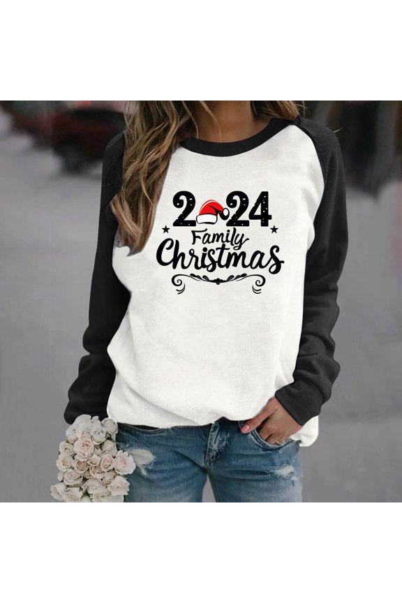 Qepwsc Shirts for Women Merry Christmas Long Sleeve Graphic TShirt Holiday Basic Blouse Tees Top Cute Print Going Out Tops Sweatshirt Pullover Top 2025 Fall Outfits Loose Fits Xmas Gifts
