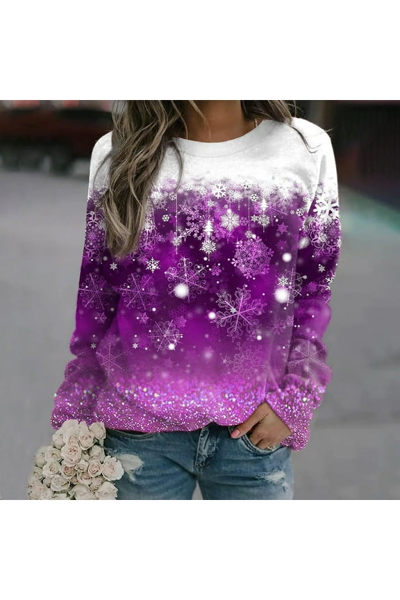 Shirts for Women Merry Christmas Long Sleeve Graphic TShirt Holiday Basic Blouse Tees Top Print Going Out Tops Sweatshirt Pullover Top 2025 Fall Outfits Loose Fits Xmas Gifts Plus Size S_XXXXXL