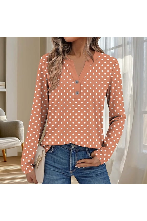 Tops for Women Long Sleeve Shirts Casual Tops Print Going Out Top Tunic Shirts Quarter Button Front Top Basic Tees Graphic Blouses Tops Shirts Loose Fits Sweatshirt for Women