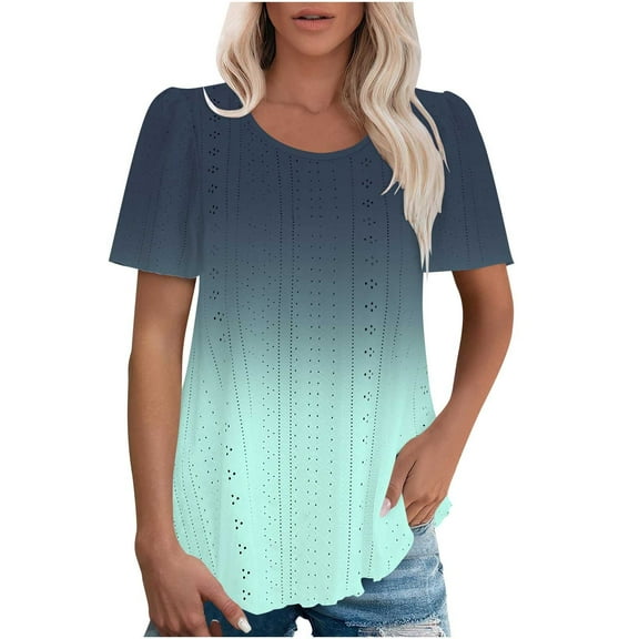 Qepwsc Women Crewneck Short Sleeve Gradient T-Shirts Casual Tshirt Fashion Clothes 2025 Ladies Blouss Sweatshirt Loose Fits Going Out Tops Graphic Tees for Women S-XXXL