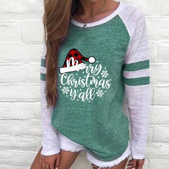 Qepwsc Women's Graphic Shirts Crew Neck TShirt Christmas Print Long Sleeve Sweatshirt Pullover Top Basic Blouse Tees Top 2025 Holiday Fall Outfits Loose Fits Xmas Gifts Plus Size S_XXXL