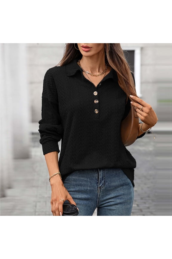 Women's Shirts Long Sleeve Shirts Knit V Neck Tops Pullover Sweater Quarter Button Front Fall Blouses 2025 Casual Dressy Blouses Basic Going Out Top Tees Business Work Blouses Shirts