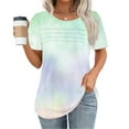 thumbnail image 1 of Qepwsc Womens Casual Crew Neck T shirts Short Sleeve Pleated Tops Gradient Blouses Fashion Clothes 2025 Colorful Tees Loose Fits Ladies Going Out Tops and Blouss Sweatshirt S-XXL, 1 of 5