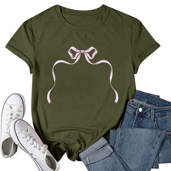 Qepwsc Womens Crew Neck T shirts Short Sleeve Casual Tunic Tops Cute Graphic Solid Blouses Loose Fits Ladies Blouss Sweatshirt Going Out Tops Fashion Clothes 2025 Tees S-XXL