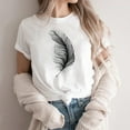 thumbnail image 1 of Qepwsc Womens Crew Neck T shirts Short Sleeve Feathers Print Casual Tops Ladies Blouss Sweatshirt Going Out Tops Cute Graphic Solid Blouses Loose Fits Fashion Clothes 2025 Tees S-XXL, 1 of 4