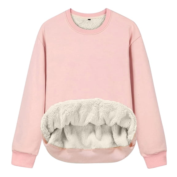 Qepwsc Womens Fleece Shirts Warm Pullover Fuzzy Tshirts Long Sleeve Basic Blouse Tees Top Loose Fits Fall 2025 Clothes Trendy Outfits