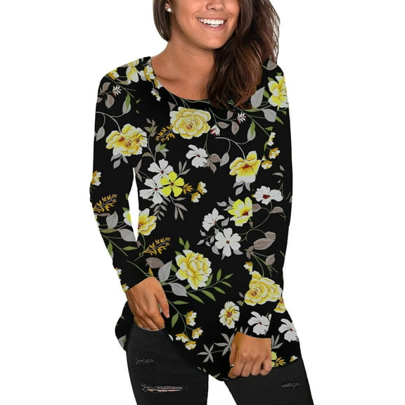 Qepwsc Womens Floral Print Shirts Long Sleeve Basic Tee Casual Fall Tops Fashion Casual Clothes Ladies Pullover Shirts Tops Loose Fits