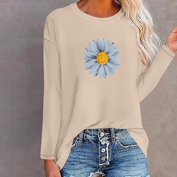 Qepwsc Womens Graphic Shirts Long Sleeve Basic Tee Casual Fall Tops Fashion Casual Clothes Ladies Pullover Shirts Tops Loose Fits