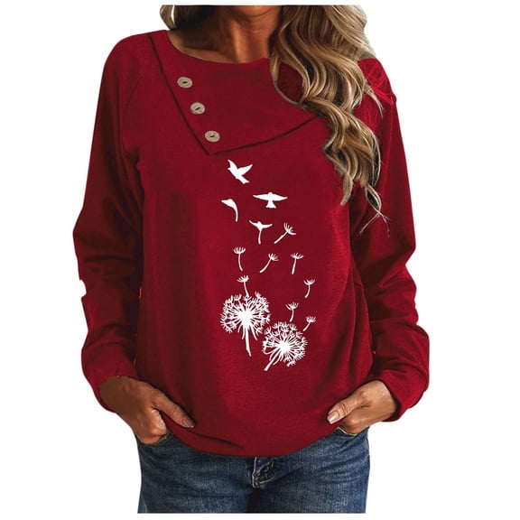Qepwsc Womens Oversized T Shirts Long Sleeve Basic Crewneck Tee Tops Floral Print Casual Fashion Casual Graphic Clothes Ladies Pullover Shirts Tops Loose Fits