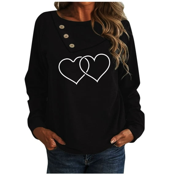 Qepwsc Womens Oversized T Shirts Long Sleeve Basic Crewneck Tee Tops Heart Print Casual Fashion Casual Graphic Clothes Ladies Pullover Shirts Tops Loose Fits