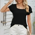 thumbnail image 1 of Qepwsc Womens Squar Neck T Shirts Ruffled Short Sleeve Solid Casual Tops Ladies Blouss Sweatshirt Going Out Tops Cute Blouses Loose Fits Fashion Clothes 2025 Tees S-XXL, 1 of 3