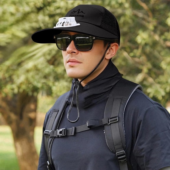 Qepwscx 2-in-1 Bucket Hat with Solar Energy Fan, Wide Brims Sun Hat, Fishing for Men Women Camping Travel Delivery Outdoor