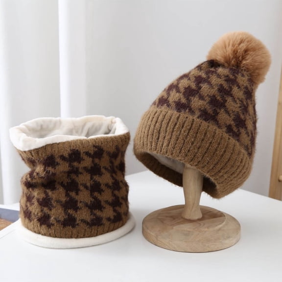 Qepwscx 2 pieces Womens Winter Beanie Scarf Gloves Set Skull Cap for Women Men Cold Weather Thick Scarfs Hats Gloves Winter Ladies Scarf