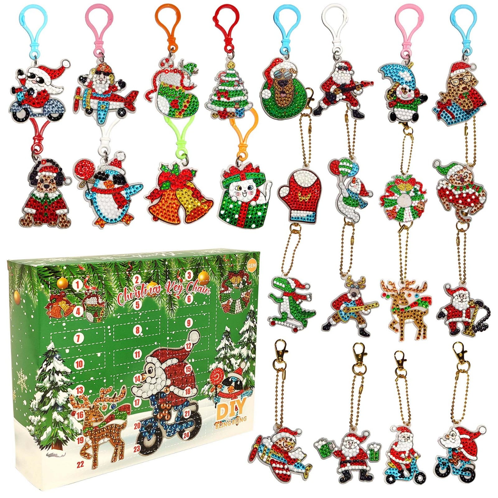Autrucker Christmas Diamond Painting Kits Christmas 2022 Advent Calendar, Christmas Countdown Christmas Ornaments with 8 Keychains and Resin Ornaments
