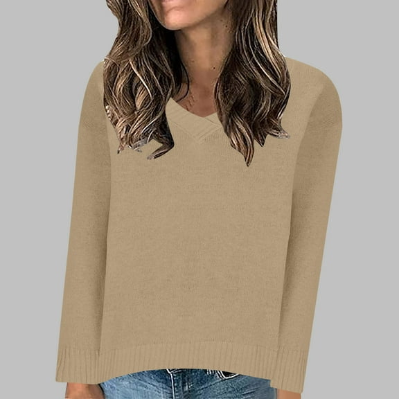 Qepwscx 2025 Trendy Women's Long Sleeve V Neck Chunky Knit Sweaters - Loose Pullover for Fall Winter, Stylish Outerwear & Jumperes​ Going Out Tops​