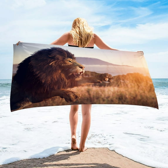 Qepwscx 30X60 Inch Lion Print Beach Towel Series With Button Square Print Microfiber Shawl Beach Towel Beach Mat for Travel Swimming Pool Clearance