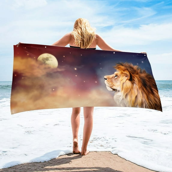 Qepwscx 30X60 Inch Lion Print Beach Towel Series With Button Square Print Microfiber Shawl Beach Towel Beach Mat for Travel Swimming Pool Clearance