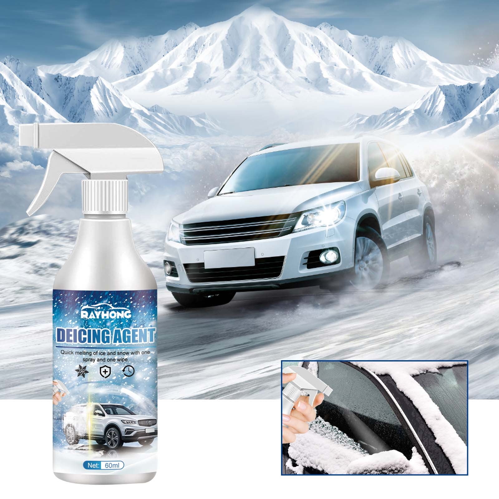 Liquid Spray for Car Window Defrost in Winter Season. Stock Photo