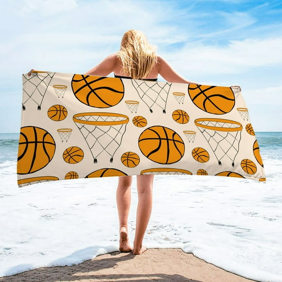 Qepwscx Beach Towel Oversized,Super Absorbent Sand Free Thick Microfiber Beach Towel,Cute Basketball Printing Beach Towels for Travel Swimming Pool 30x60 Inch