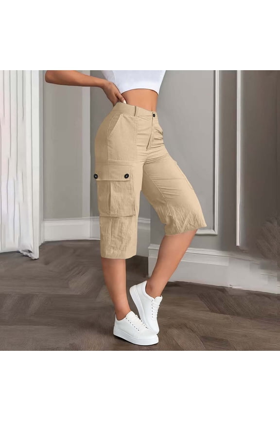 Cargo Shorts For Women High Waisted Shorts 5" Inseam Stright Leg Modern Shorts side Slit Summer Elastic Waist Shorts Women Loungewear Hot Short Pants XXL