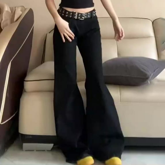 Qepwscx Casual Jeans for Women High Waisted Flare Trendy Stretchy Denim Pants Baggy Classic Trouser Jeans with Pockets Casual Jean Trousers