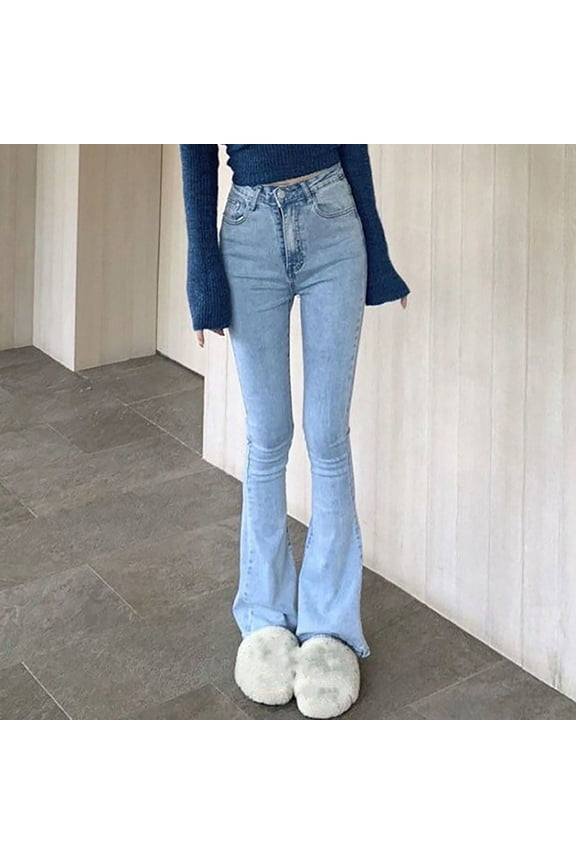 Casual Jeans for Women High Waisted Flare Trendy Stretchy Denim Pants Baggy Classic Trouser Jeans with Pockets Casual Jean Trousers