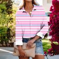 thumbnail image 1 of Qepwscx Casual Womens Long Sleeve Button Up Tops Stripe Print Collar Neck Shirts Going Out Tops T-Shirts Blouses Fall Spring Sweatshirt Basic Tees Loose Fits for Women, 1 of 6