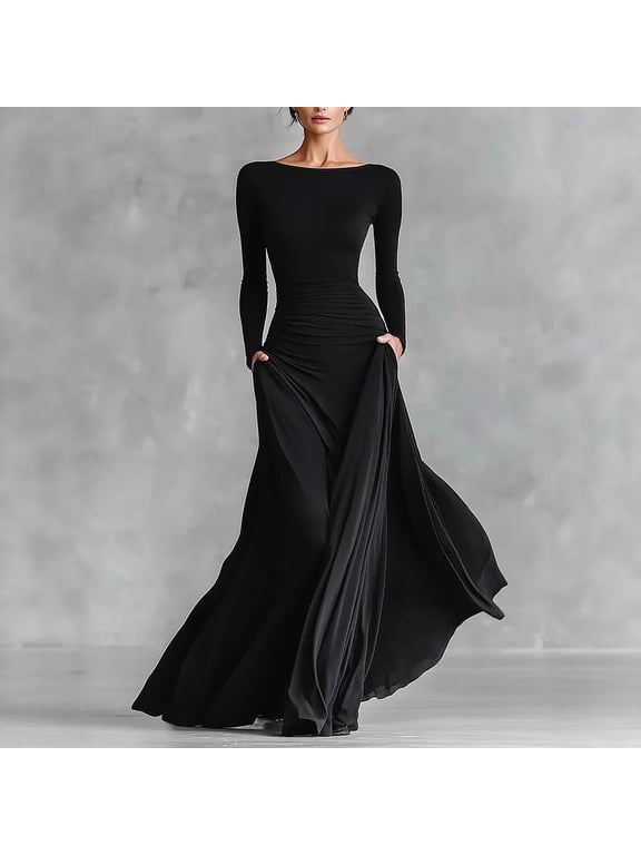 Cocktail Dresses for Women 2026 Elegant Classy Fall Long Sleeve Midi A Line Flowy Modest Party Dress XL