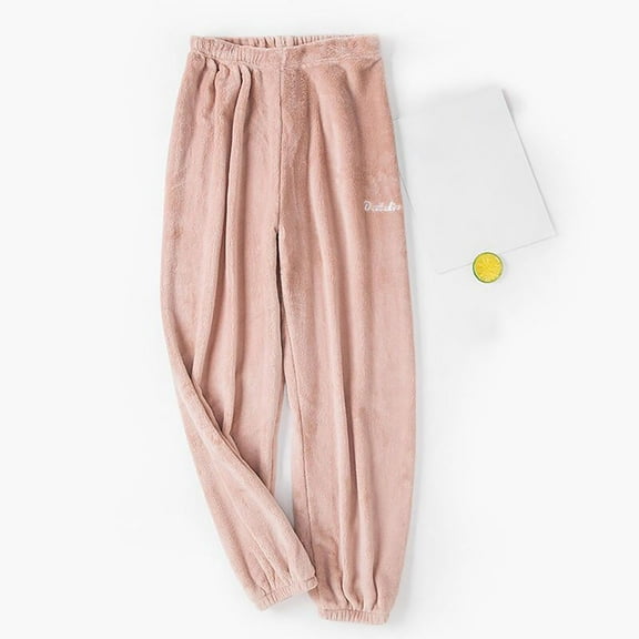 Qepwscx Corals Fleece Baggy Pants Fleece Pajama Pants Fuzzy Pajamas Sweatpants Women Wide Leg Thick Thermal Trousers Elastic Ankle Warm Sleepwear- Drawstring Waist Joggers Pants Home Long Pant