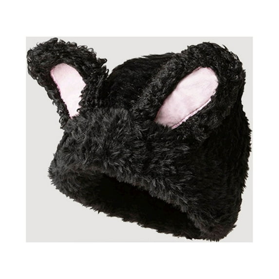 Qepwscx Cute Fuzzy Bear Ear Beanie Hat for Women Plushes Warm Woolen Hat Winter Cozy Animals Knitted Hat Cap