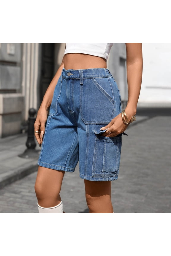 Denim Shorts Women High Waisted Cargo Shorts 5" Inseam Fashion Shorts Summer Stright Leg Shorts For Women Casual Daily Hot Short Pants Streetwear Multi Pocket XL