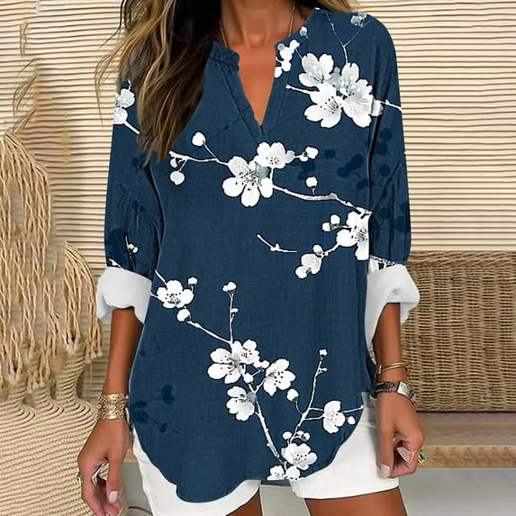 Qepwscx Graphic Shirts for Womens Oversized Shirts Long Sleeve V-Neck T-Shirt Floral Print 2025 Blouse Basic Tees Casual Blouses Tops Ladies Spring Fall Shirt Loose Fis Sweatshirt Plus Size S-XXXXXL