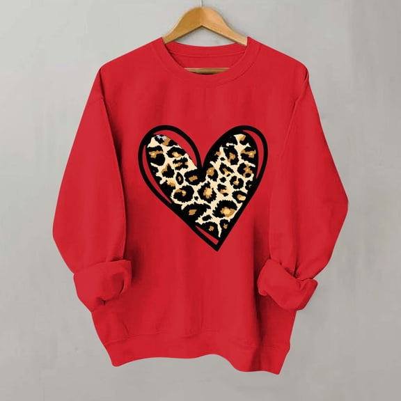 Qepwscx Long Sleeve Woman Shirts Valentine'S Day Crewneck Sweatshirt Leopard Printed Tees & Blouses Tops, Tees & Blouses Pullover Sweatshirt Spring Fall Graphic T-Shirtholiday Tshirt