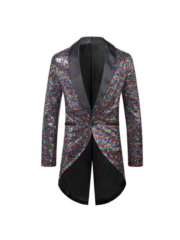 MALE Mens Sequin Tuxedo Jacket Tails Slim Fits Tailcoat Dress Coat Swallowtail Dinner Party Wedding Blazer Suit Jacket