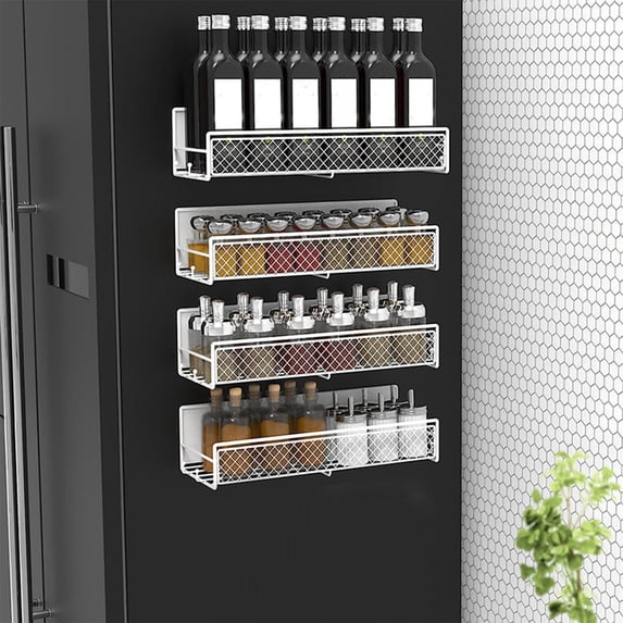 Qepwscx Magnetic Spice Rack Organizer For Refrigerator, Metal Magnetic Shelf For Refrigerator, Strong Magnetic Fridge Shelf for Microwave, Kitchen Organizers Storage Gadgets