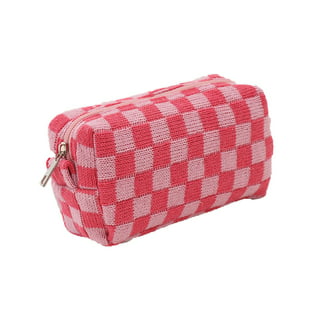 Dropship Brown Portable Checkered Makeup Bag With Adjustable