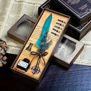 Qepwscx Mechanical Feather Pen Set - Wing Quill Dipped In Water Gift Box Carved Pen With Base Holiday Birthday Gift Antique Calligraphy Writing Dip Pen with Ink Clearance