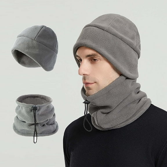 Qepwscx Men One Pieces Slouchy Fleece Beanie Hats Scarf Mask Warm Winter Knitted Hat Thick Skull Ski Cap ,Ski Mask,Windproof Hooded Scarf Cold Weather Hat Neck Warmer Face Cover Hat Cap Scarf