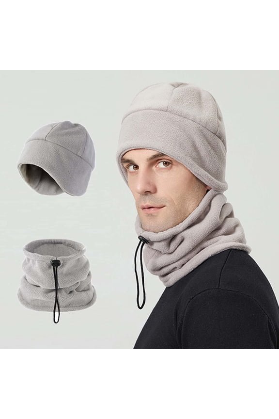 Men One Pieces Slouchy Fleece Beanie Hats Scarf Mask Warm Winter Knitted Hat Thick Skull Ski Cap ,Ski Mask,Windproof Hooded Scarf Cold Weather Hat Neck Warmer Face Cover Hat Cap Scarf