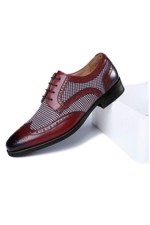 Men's Dress Shoes, Mens Oxfords Shoes, Leather Stylish Lace-up Wingtip Brogues, Business Casual Formal Shoe Retroes Business Classic Dress Shoes for Men