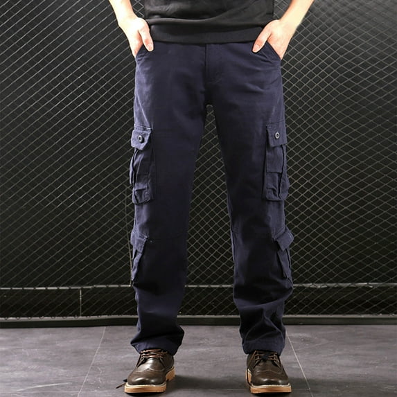 Qepwscx Men's Fleece Lined Hiking Pants, Winter Waterproof Cargo Pants Tactical Casual Work Ski Pants for Men with Pockets No Belt