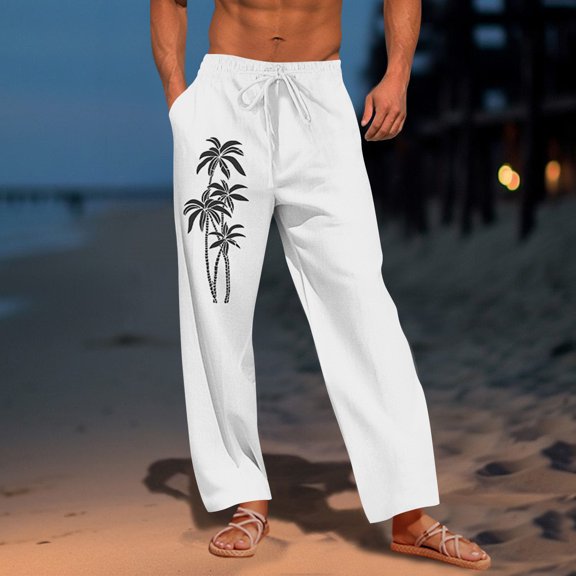 Qepwscx Mens Pants Light Loose Elastic Waist Drawstring Wide Leg Pants Casual Beach Yoga Hawaii Print Trousers Summer Outdoor Lightweight Pants for Men Relaxing Fits M-XXXL