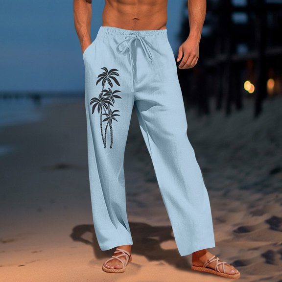 Qepwscx Mens Pants Light Loose Elastic Waist Drawstring Wide Leg Pants Casual Beach Yoga Hawaii Print Trousers Summer Outdoor Lightweight Pants for Men Relaxing Fits M-XXXL