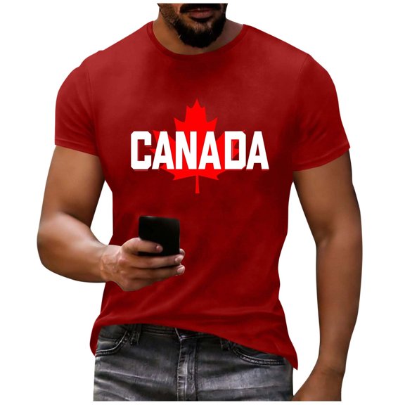 Qepwscx Mens Shirts Canada Prides Maple Leaf Graphic Basic Tops Short Sleeve Crew Neck Canadian Flags Shirt Casual Tops & T-Shirts Holiday Tees , L