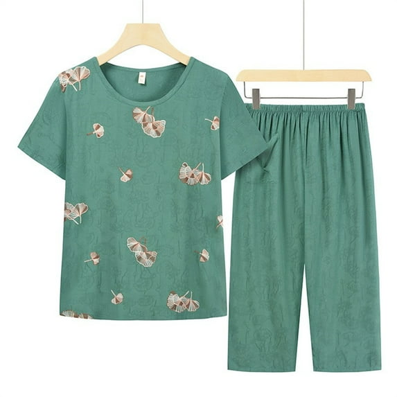 Qepwscx Pajamas Sets for Women 2PC Elastic Waist Pants + Crew Neck Short Sleeve Shirt Sleepwear Blouse Tops Pjs Graphic Pajama Sets Going Out Outfits Pajama Loungewear Plus Size L-5X