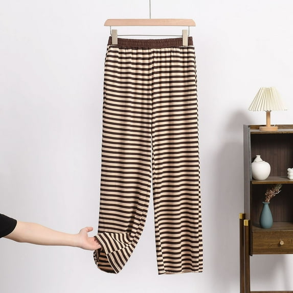 Qepwscx Plus Size Pants for Women Hight Waist Wide Leg Dress Stripe Print Casual Elastic Waist Pajama Comfy Pants Lightweight Baggy Lounge Pants Trousers Sleepwear with Pocket L-XXXXL